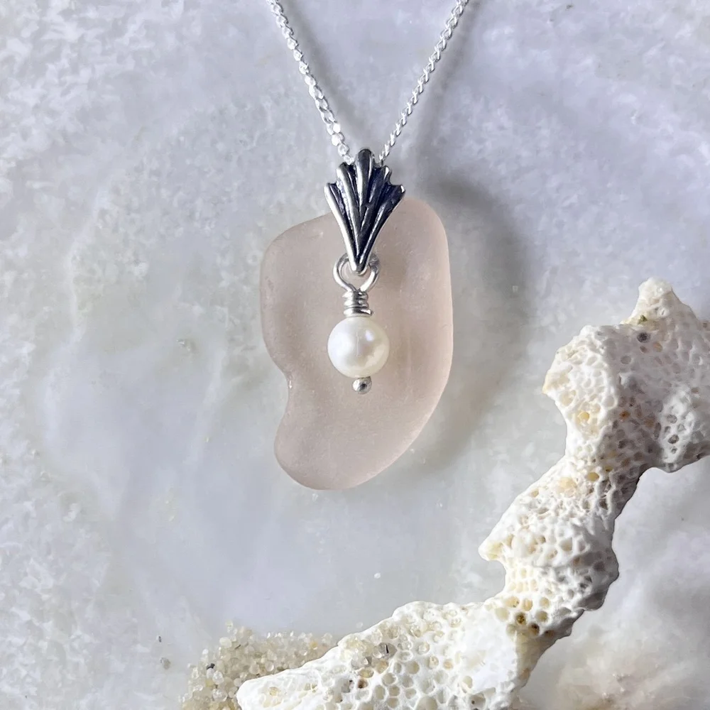 Janet Payne Jewelry Pink sea glass necklace with a freshwater