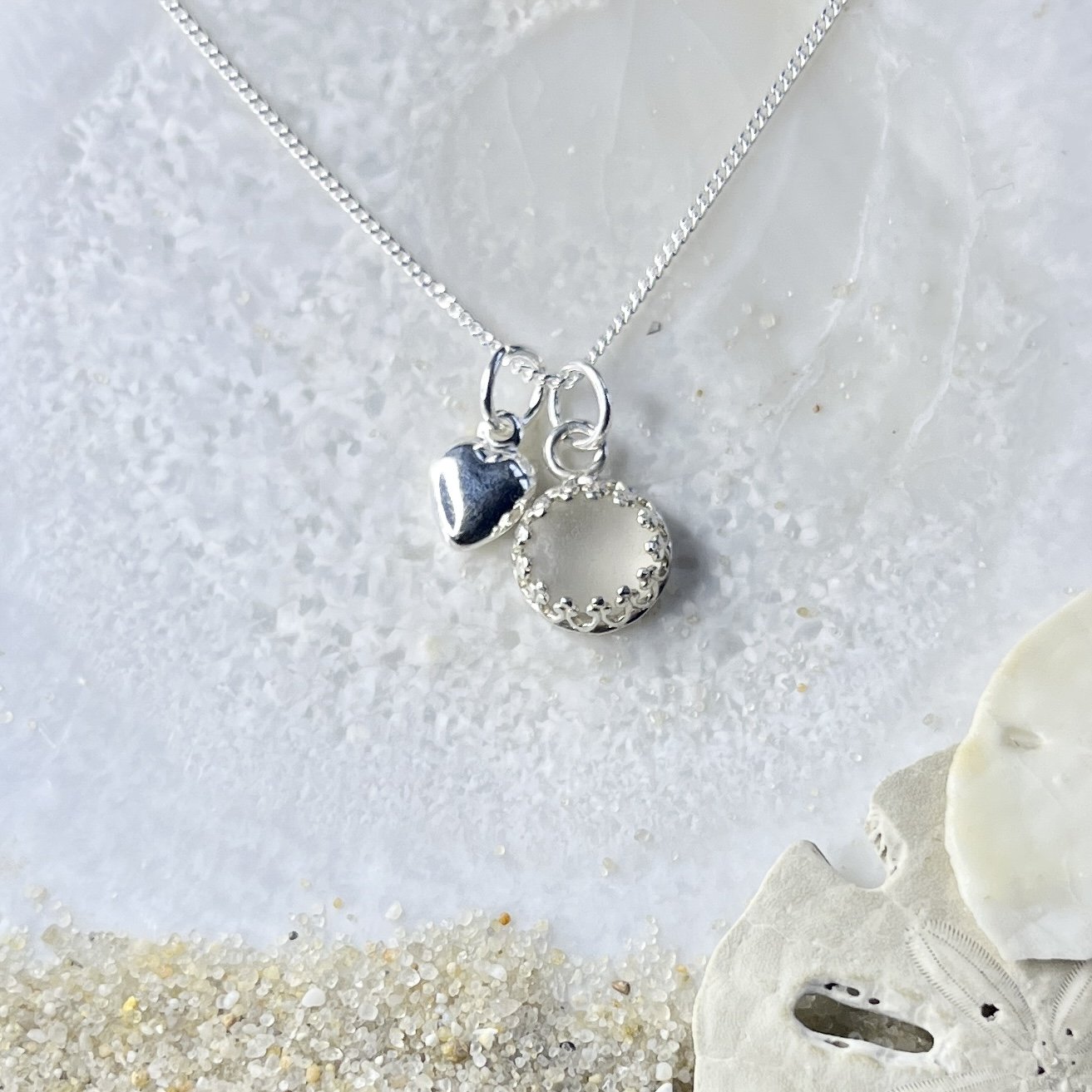 Tiny Natural Cape May Diamond Necklace with a Sterling Silver Heart by Janet Payne Jewelry, Cape May, NJ.jpg