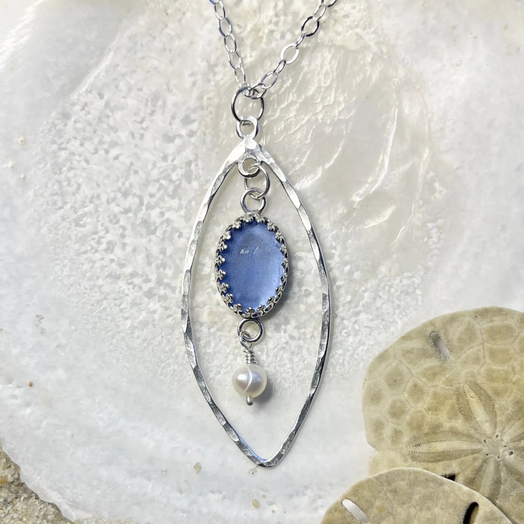 Cornflower Blue Sea Glass Pendant by Janet Payne Jewelry, Cape May, NJ.jpg