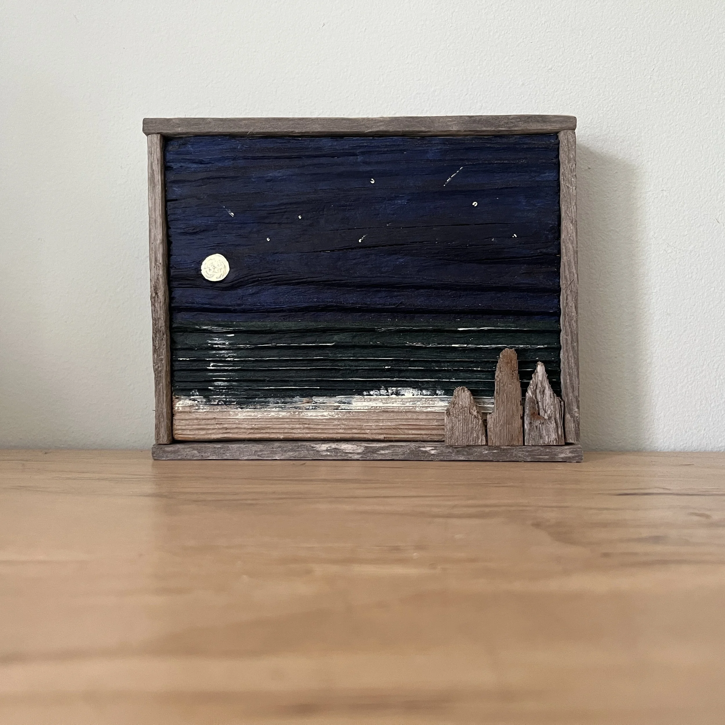 Full Moon on the Bay - Driftwood Painting by Janet Payne, Cape May, NJ.jpg