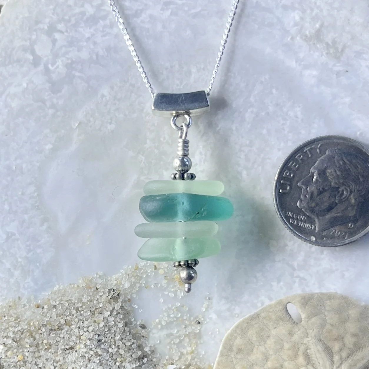 Stacked Sea Glass Necklace in the Colors of the Ocean
