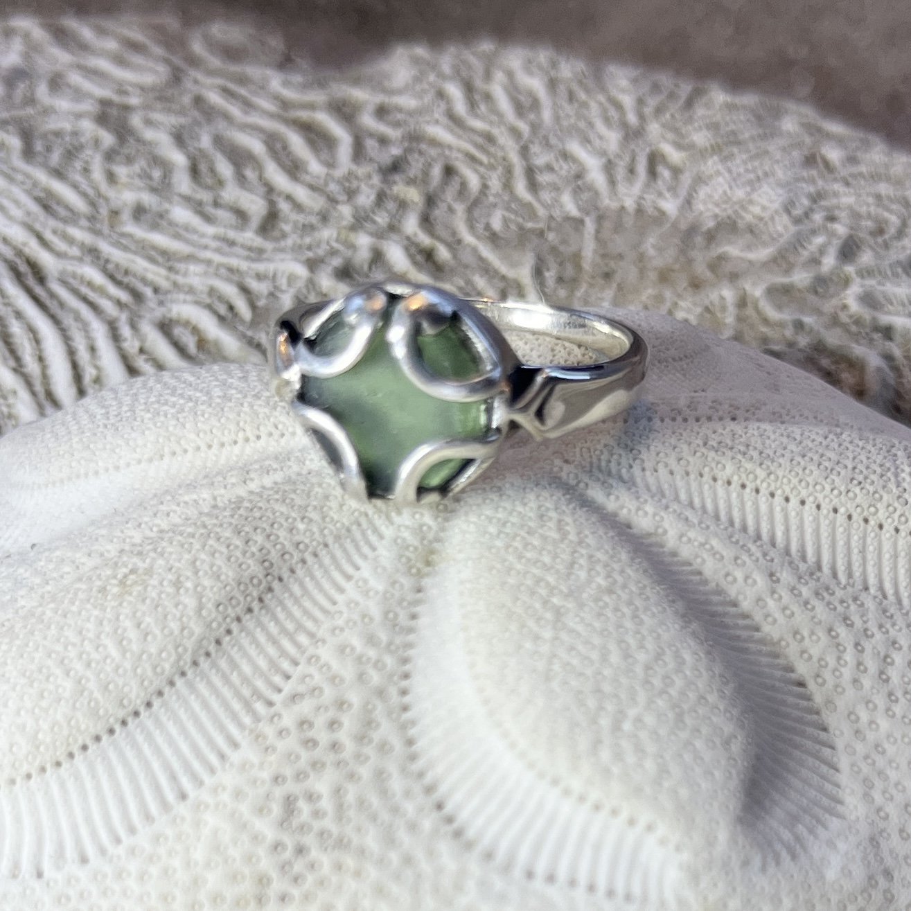 Green Seafoam Sea Glass Ring - Size 7 by Janet Payne Jewelry, Cape May, NJ