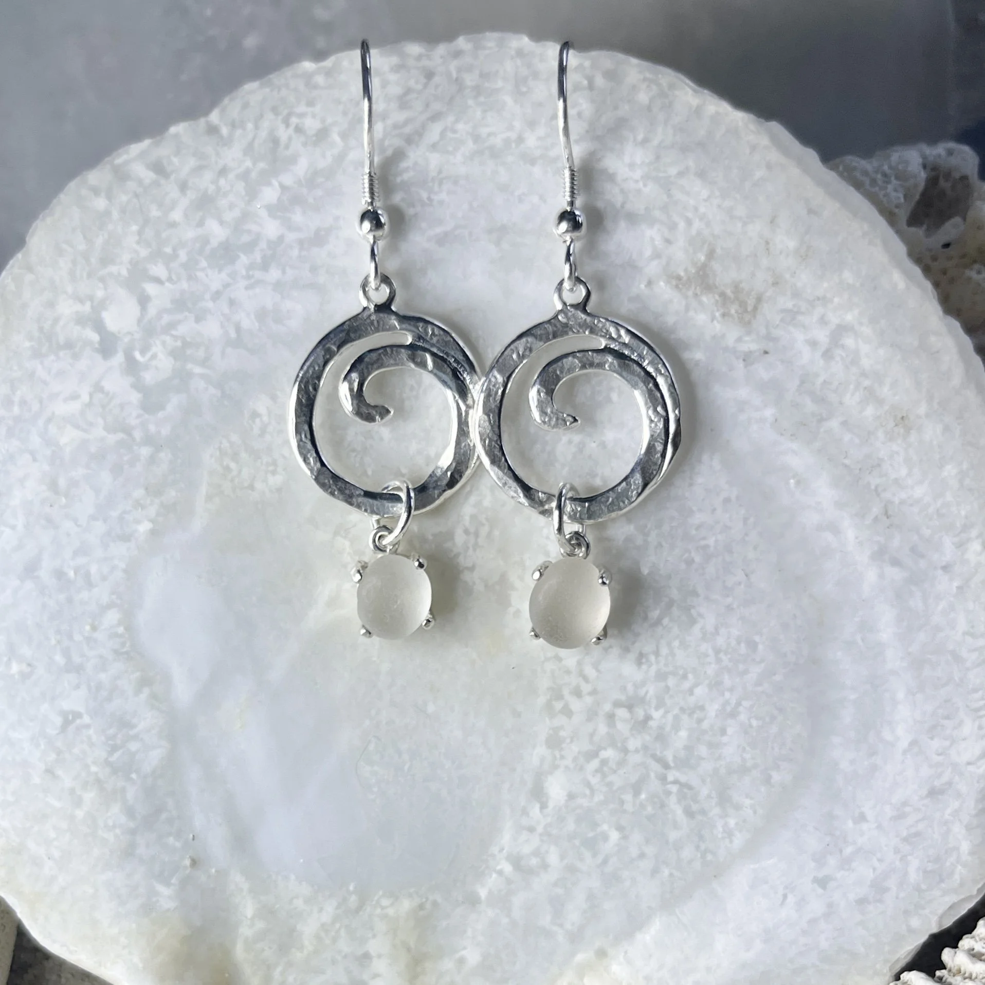 Sterling Silver Ocean Wave Earrings with Natural Cape May Diamonds by Janet Payne Jewelry, Cape May, NJ.jpg