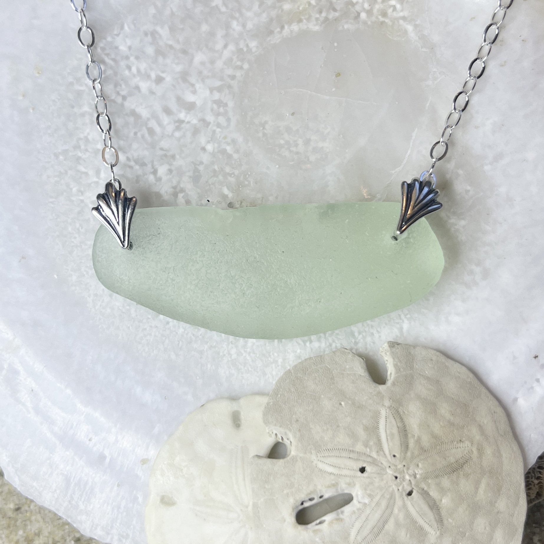 Seafoam Sea Glass Bar Necklace by Janet Payne Jewelry, Cape May, NJ