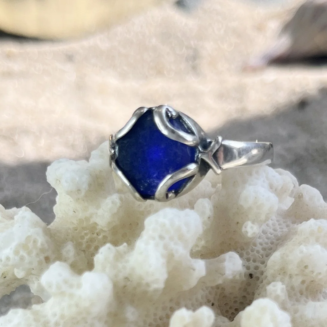Blue Sea Glass Ring, Size 8 by Janet Payne Jewelry, Cape May, NJ.jpg