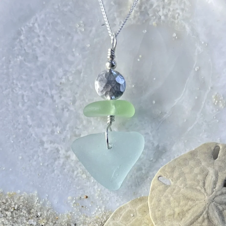 Blue and Green Seafoam Sea Glass Necklace by Janet Payne Jewelry, Cape May, NJ.jpg