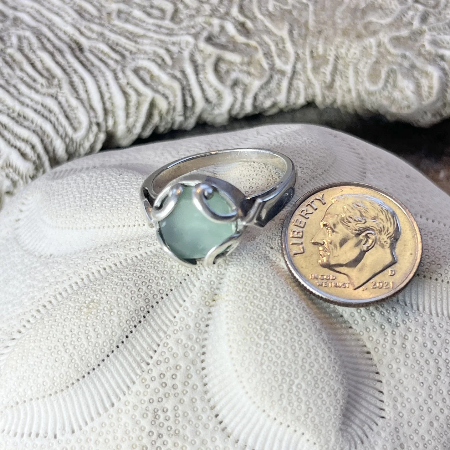 Blue Seafoam Sea Glass Ring
