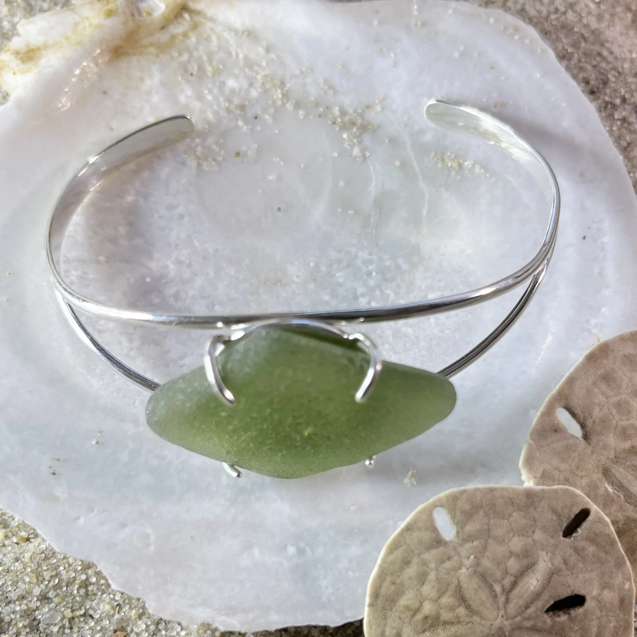 natural sea glass cuff by Janet Payne Jewelry, Cape May, NJ