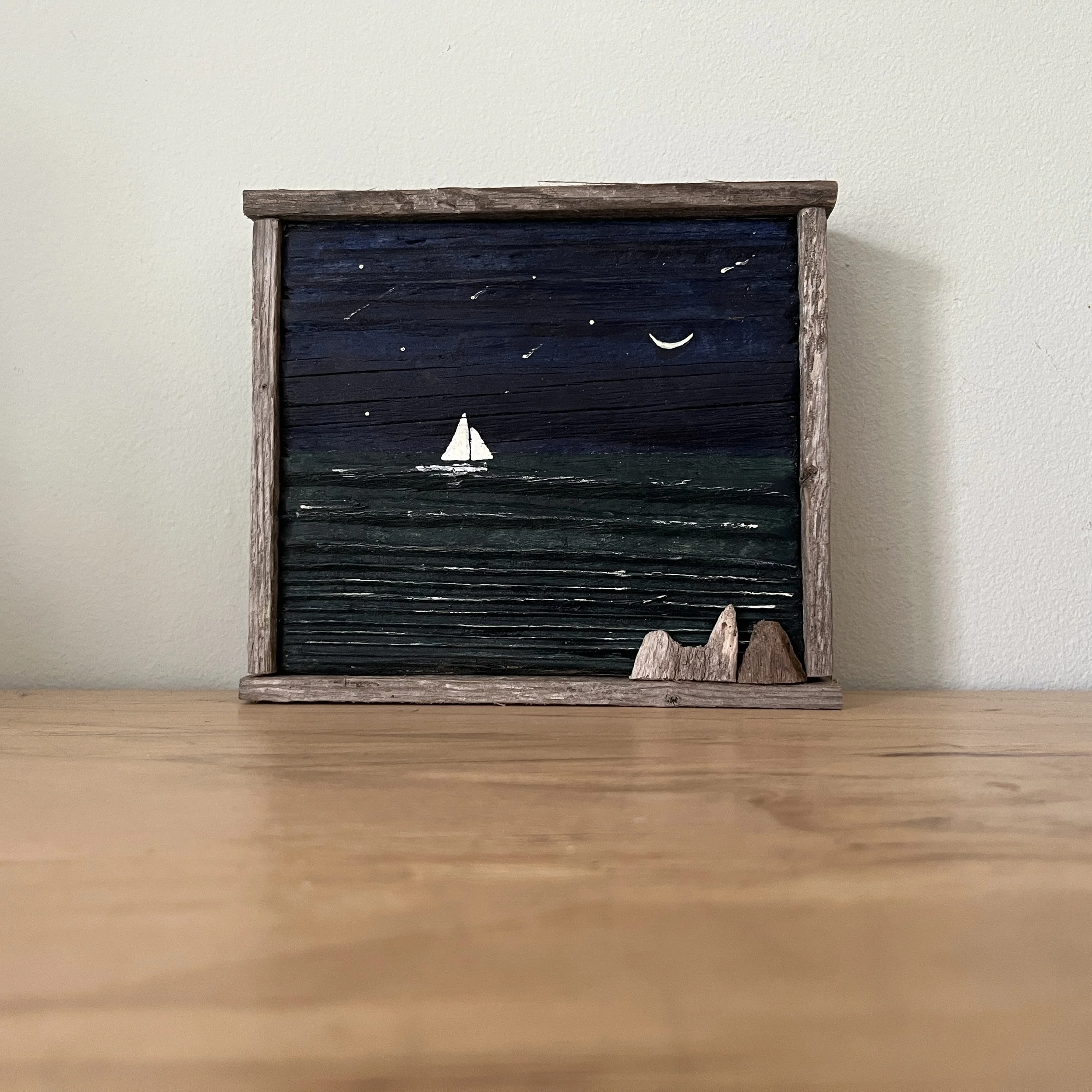 Cheshire Moon Sail - Driftwood Painting by Janet Payne, Cape May, NJ.jpg