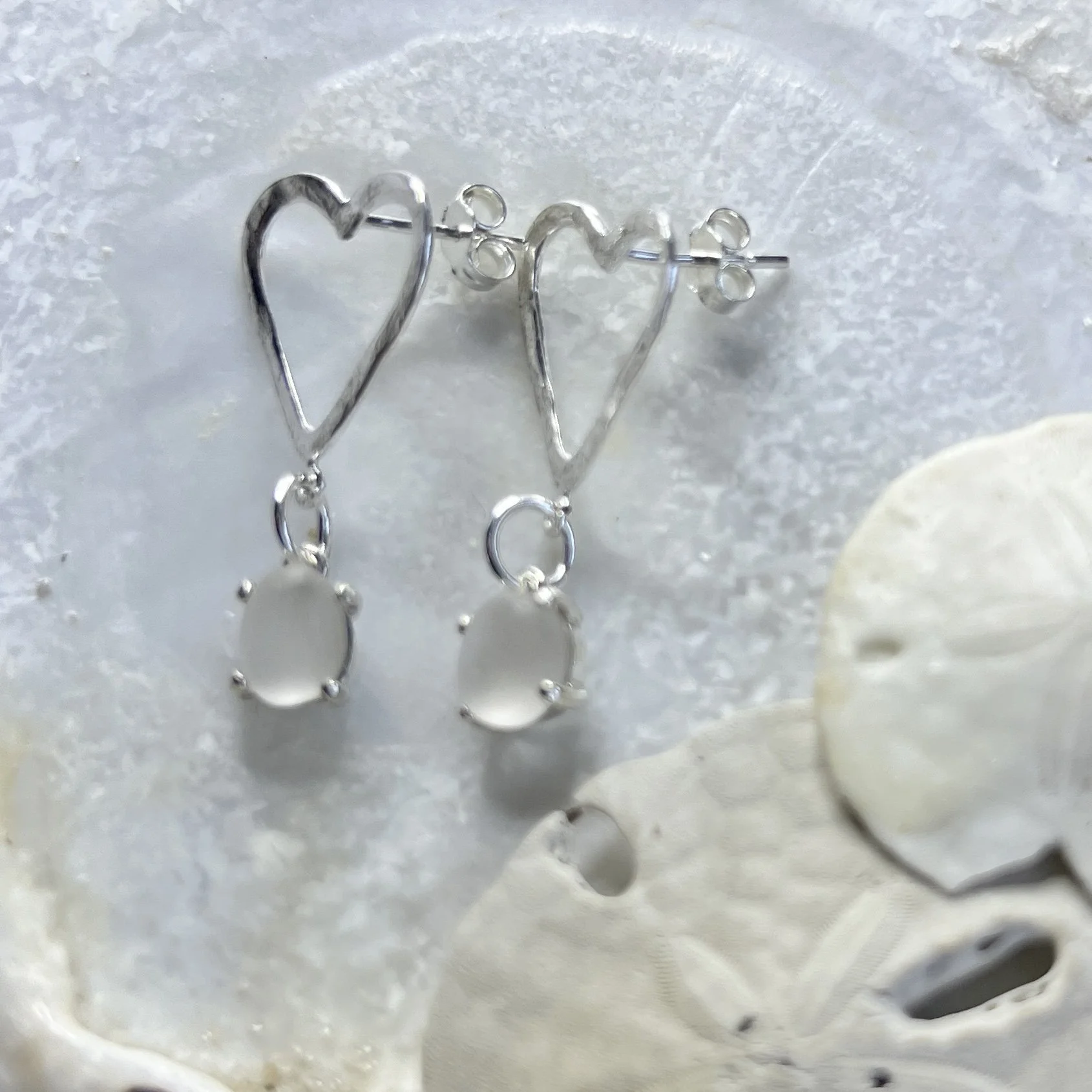Sterling Silver Heart Earrings with Natural Cape May Diamond Drops by Janet Payne Jewelry, Cape May, NJ.jpg
