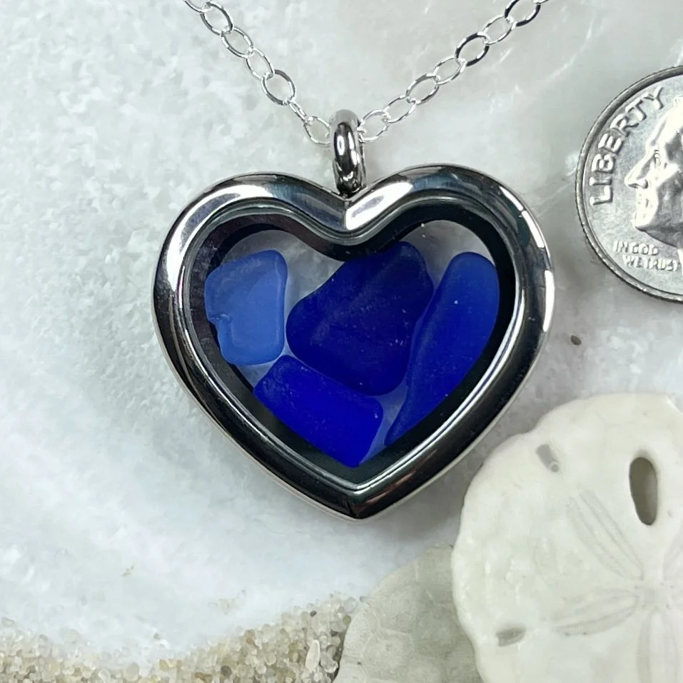 Glass Heart Locket Filled with Deep Blue Sea Glass .jpg