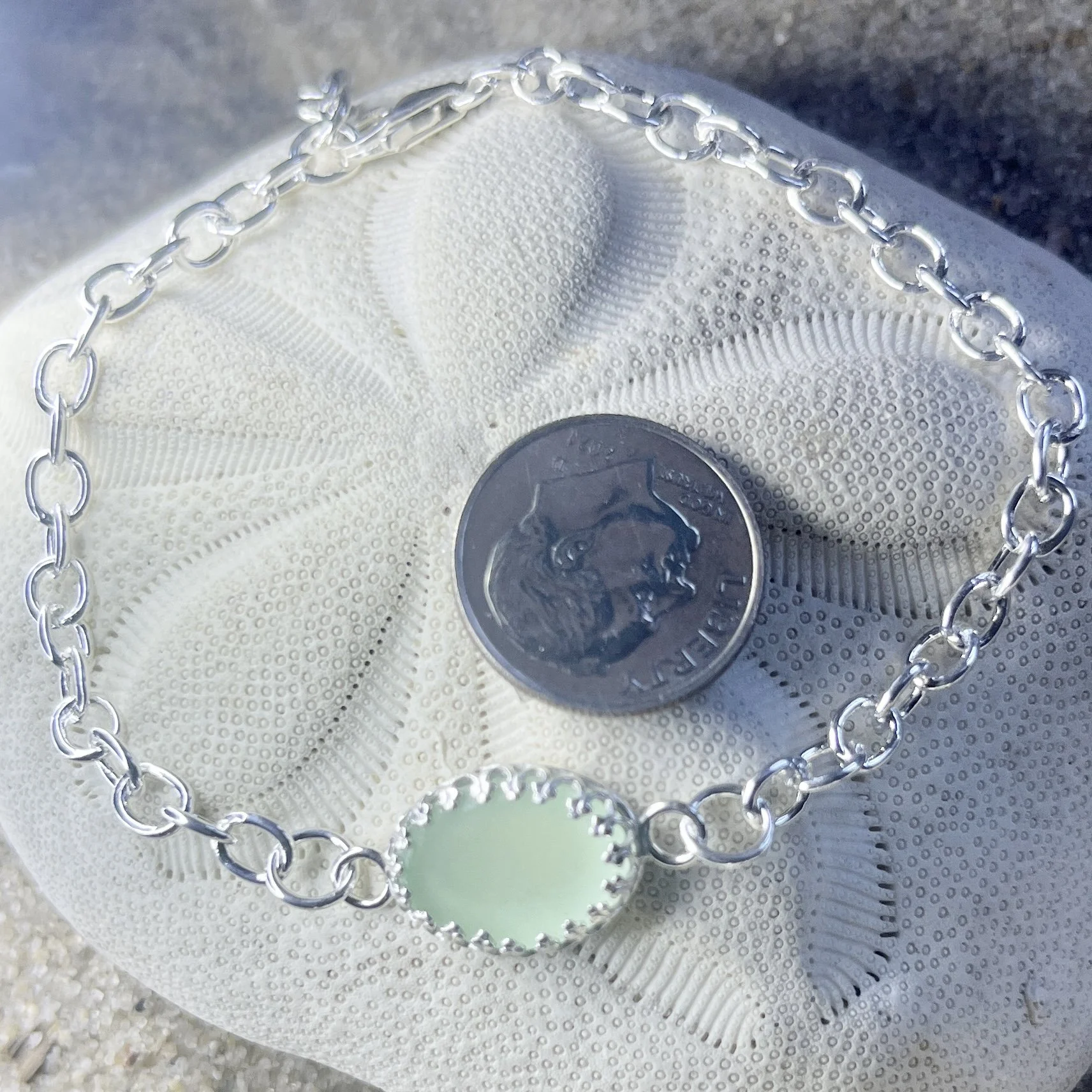 Rare Ultraviolet Seafoam Green Sea Glass Bracelet