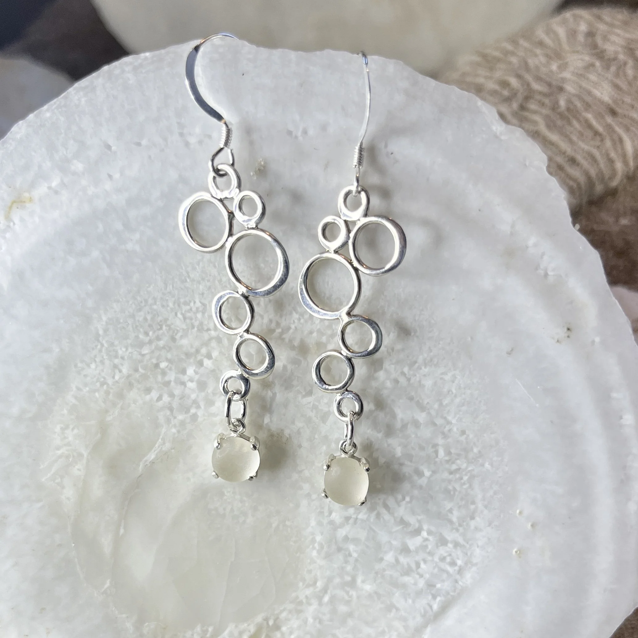 Sterling Silver Bubble Earrings with Natural Cape May Diamonds by Janet Pyne Jewelry, Cape May, NJ