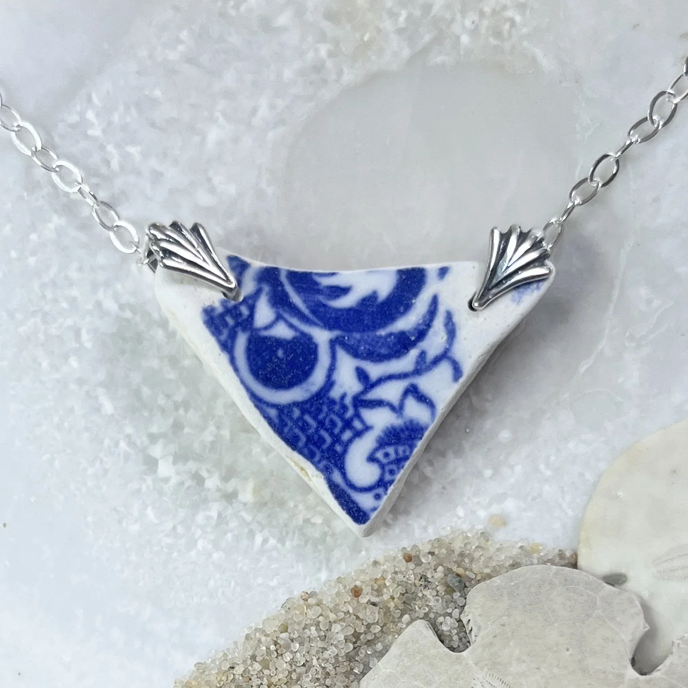Blue and White Sea Pottery Necklace by Janet Payne Jewelry, Cape May, NJ.jpg