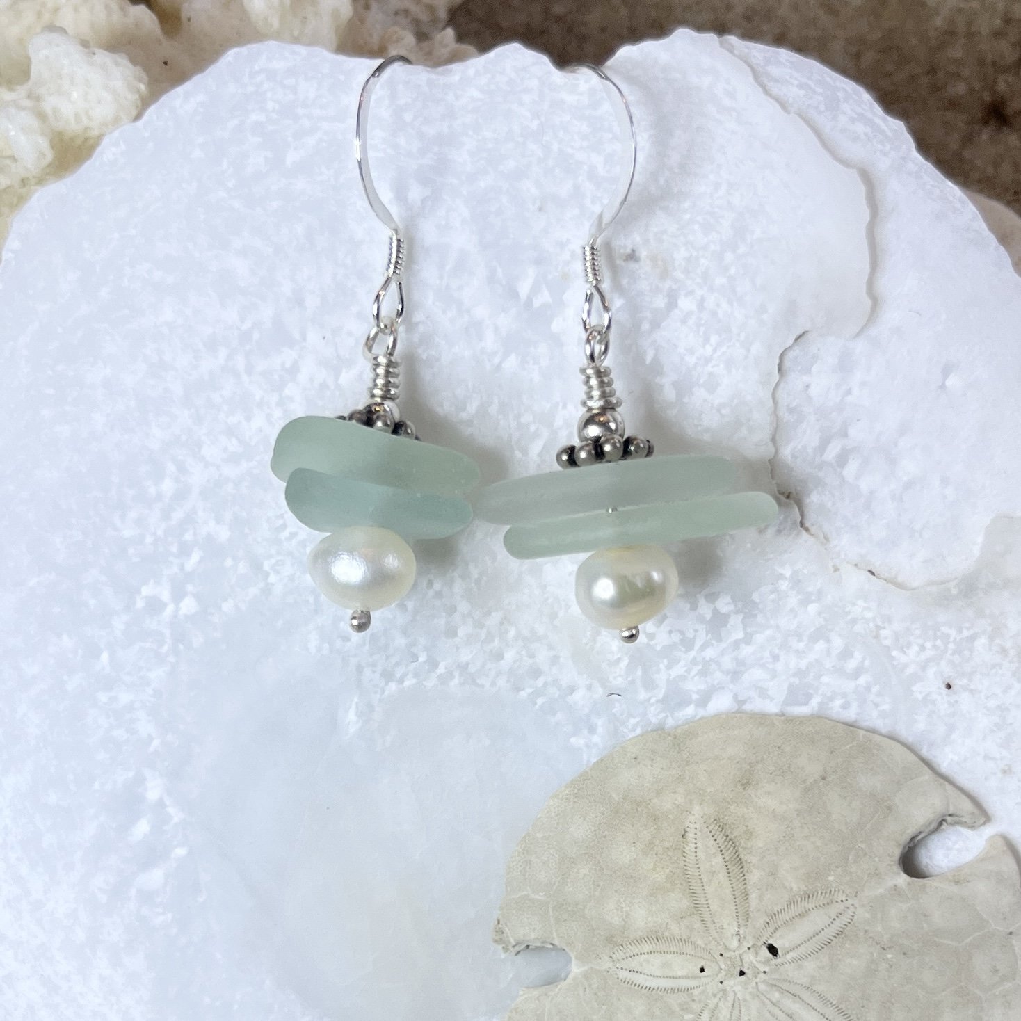 Stacked Sea Glass Earrings in the Colors of the Sea by Janet Payne Jewelry, Cape May, NJ.jpg