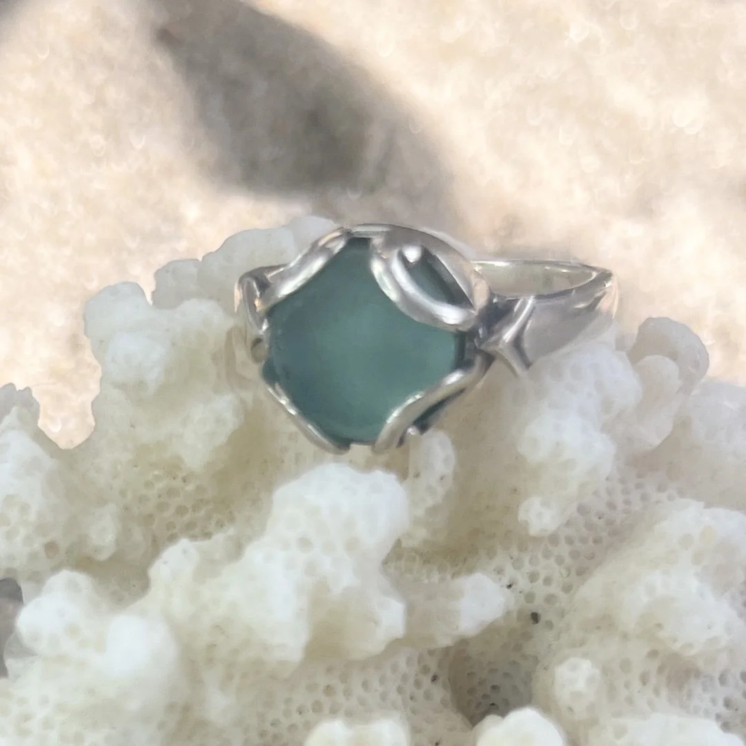 Aqua Sea Glass Ring, Size 7 by Janet Payne Jewelry, Cape May, NJ.jpg