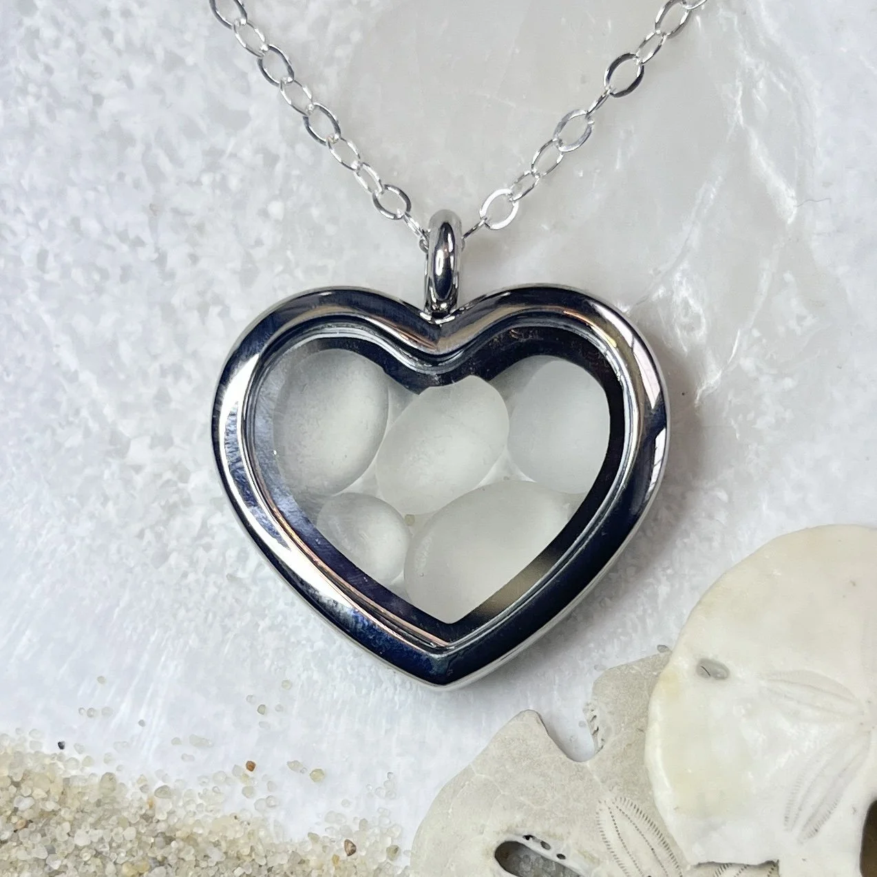 Glass Heart Locket Filled with Five Natural Cape May Diamonds by Janet Payne Jewelry, Cape May, NJ.jpg
