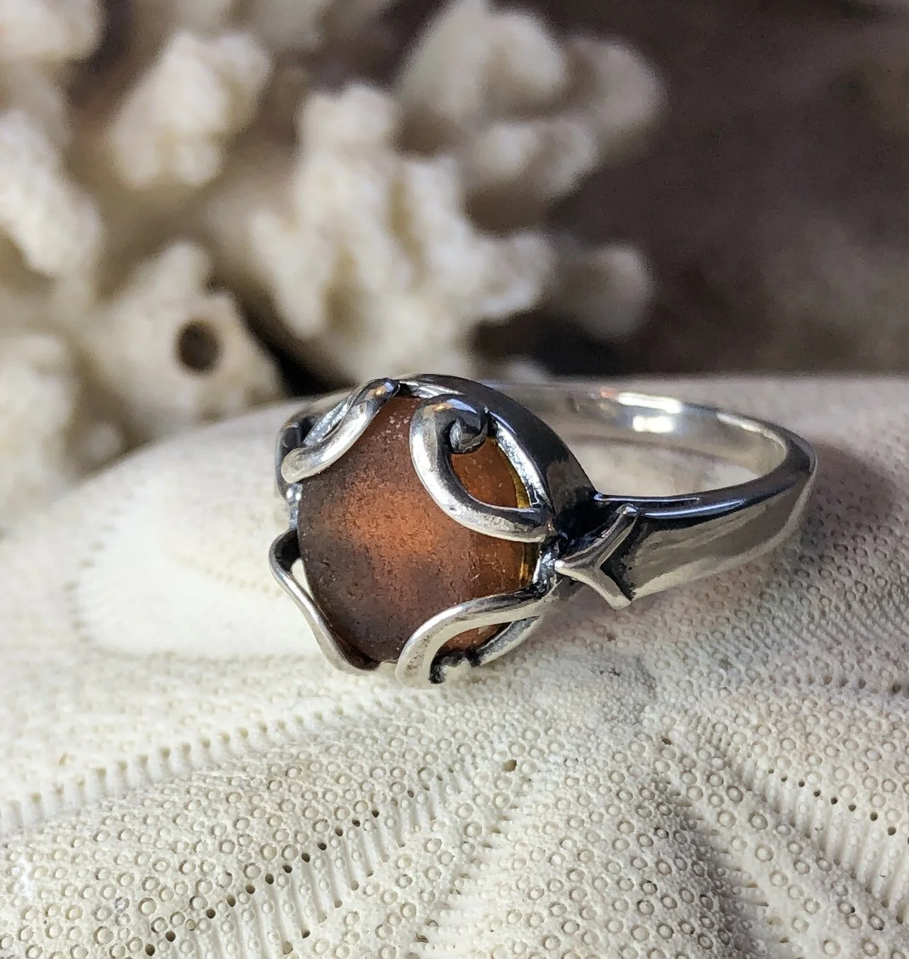 Amber Sea Glass Ring - Size 8 by Janet Payne Jewelry, Cape May, NJ