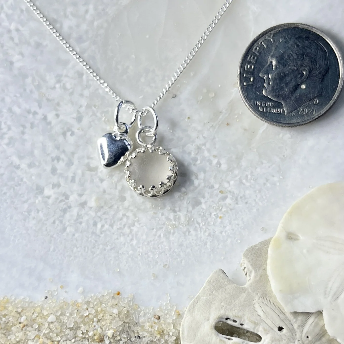 Tiny Natural Cape May Diamond Necklace with a Sterling Silver Heart.jpg