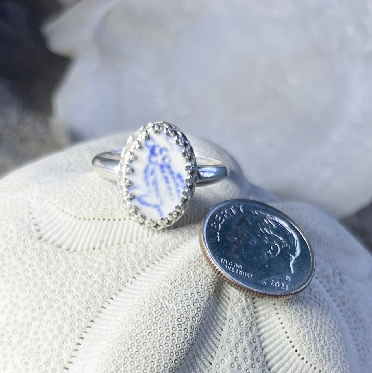 Blue Sea Pottery Ring set in Sterling Silver, Size 8.jpg