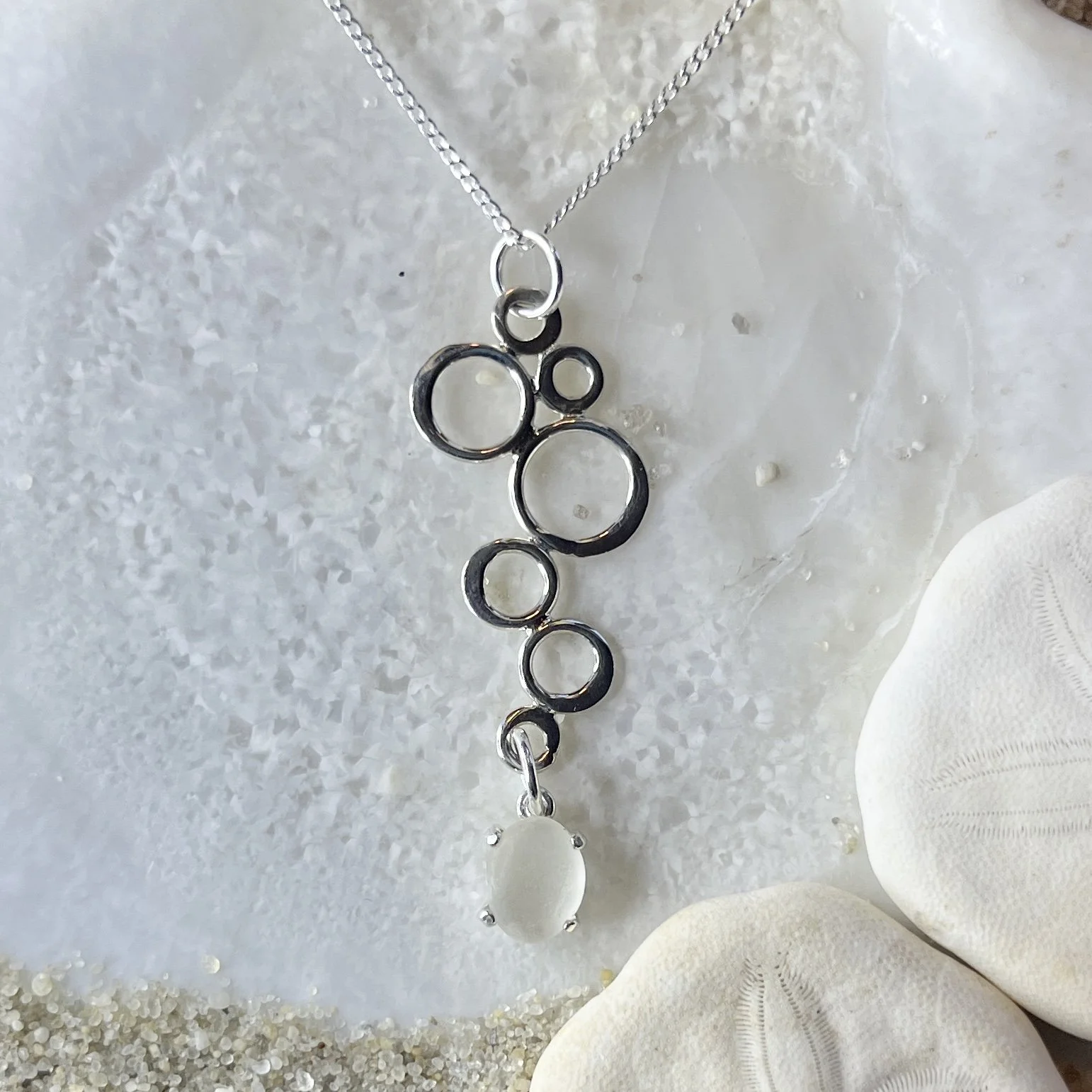 Sterling Silver Bubble Necklace with a Natural Cape May Diamond Drop by Janet Payne Jewelry, Cape May, NJ