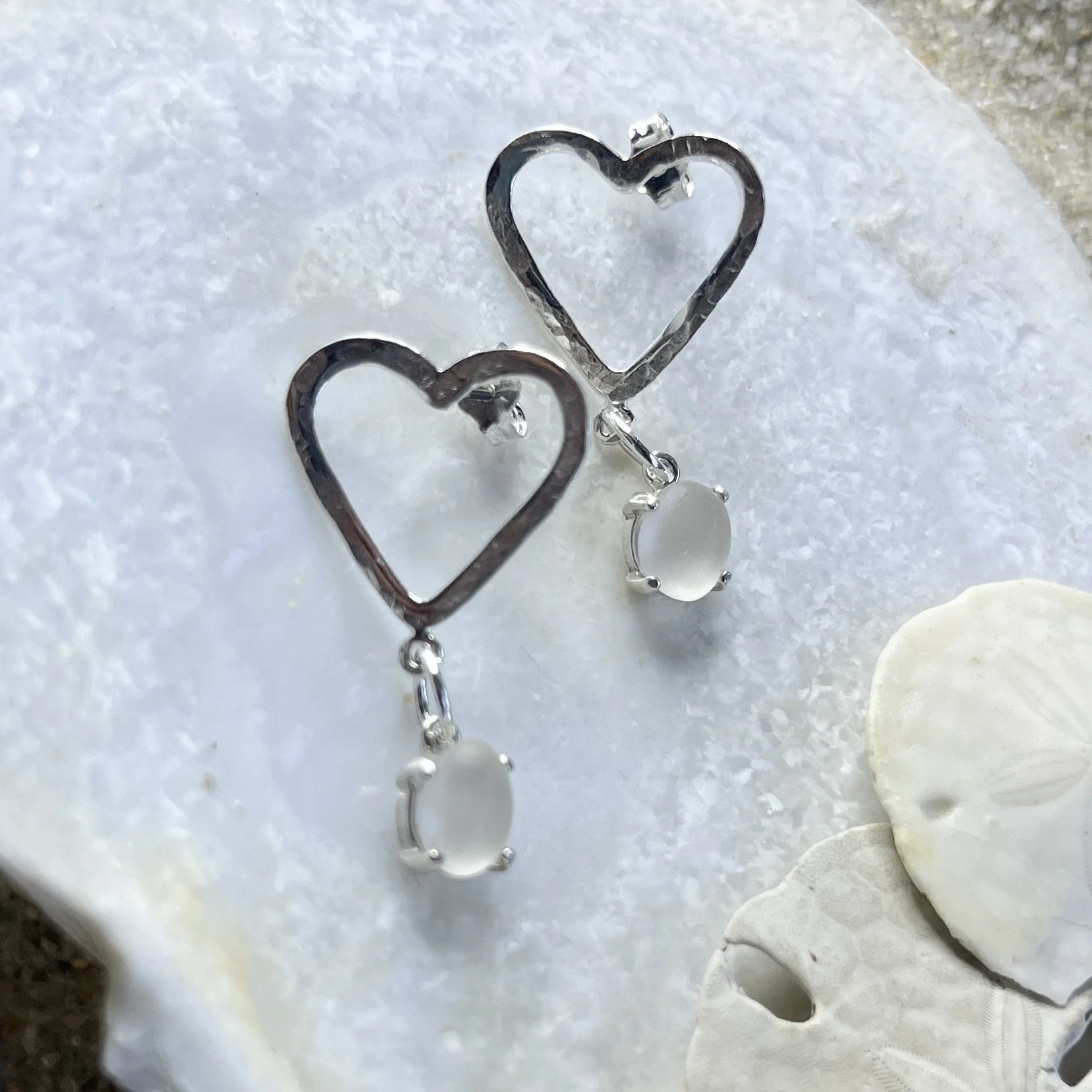 Sterling Silver Heart Earrings with Natural Cape May Diamond Drops.jpg