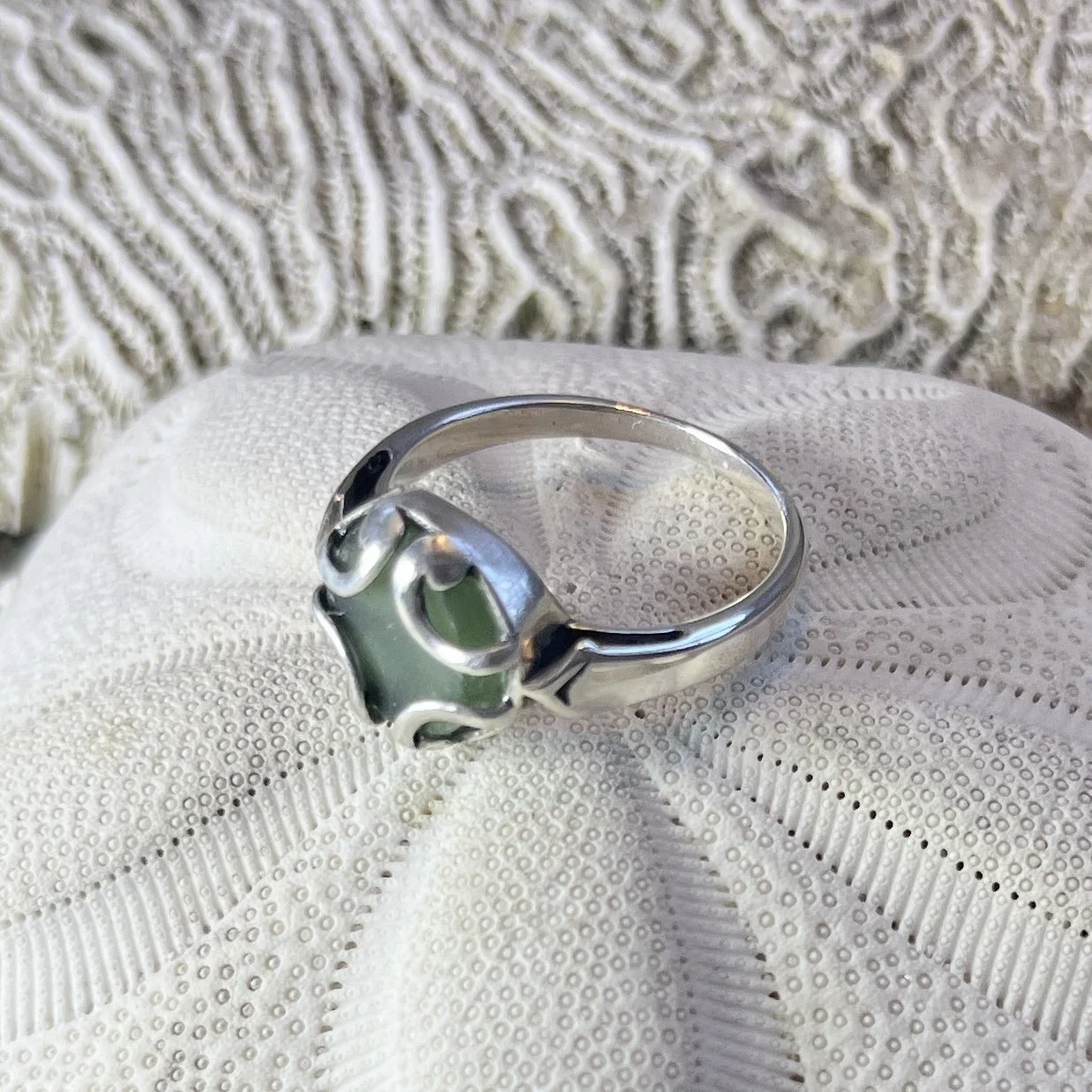 Green Seafoam Sea Glass Ring - Size 7
