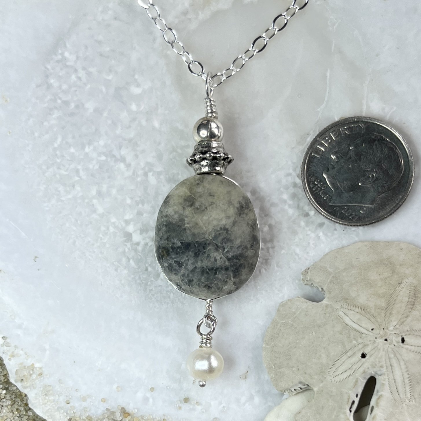 Beach Stone Necklace with a Freshwater Pearl.jpg