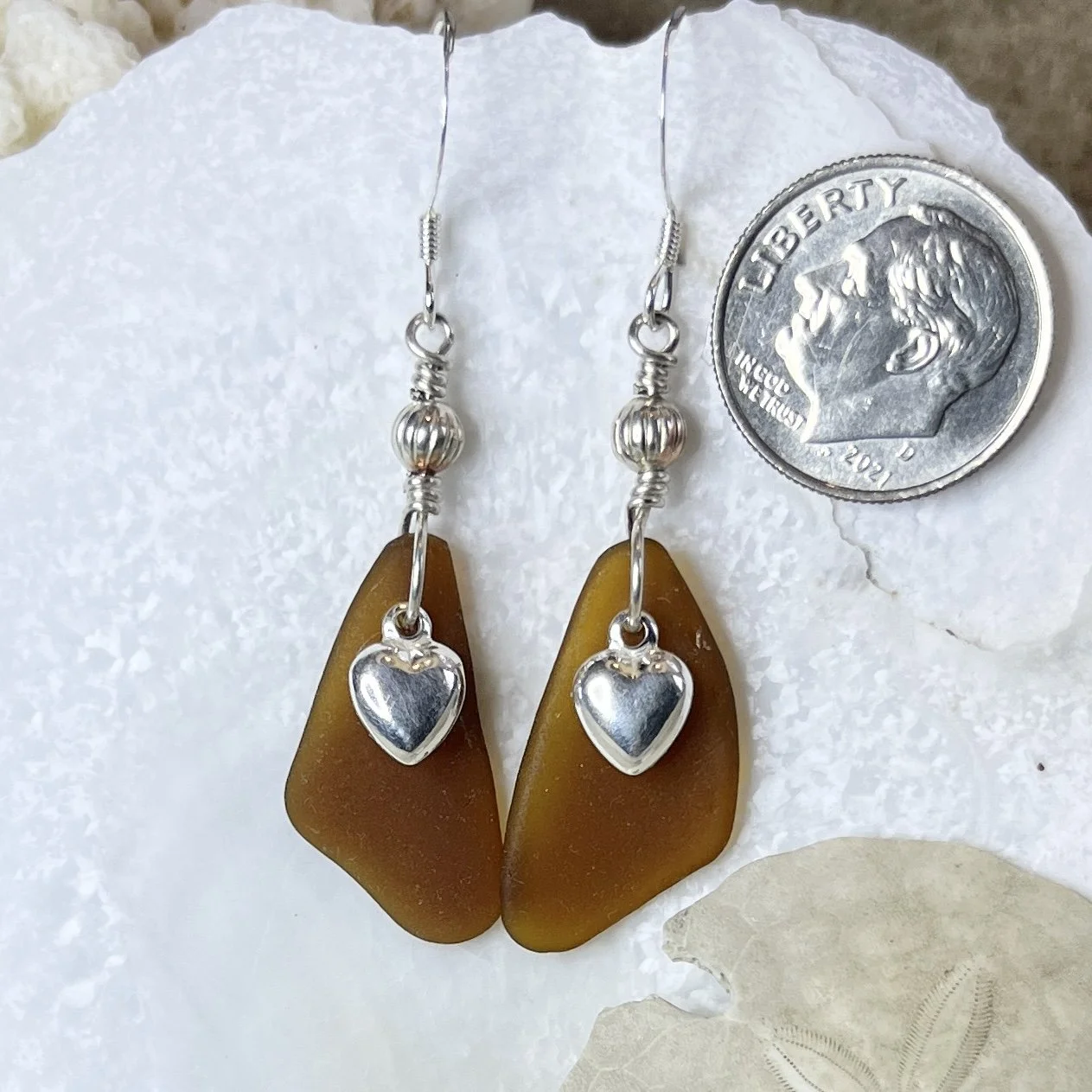 Brown Sea Glass Earrings with Sterling Silver Hearts.jpg (Copy)