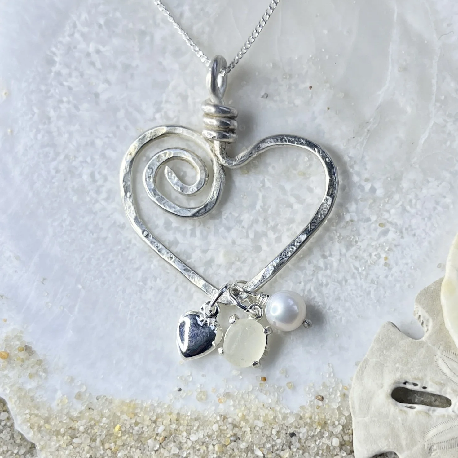 Heart Charm Necklace with a Cape May Diamond by Janet Payne Jewelry, Cape May, NJ.jpg