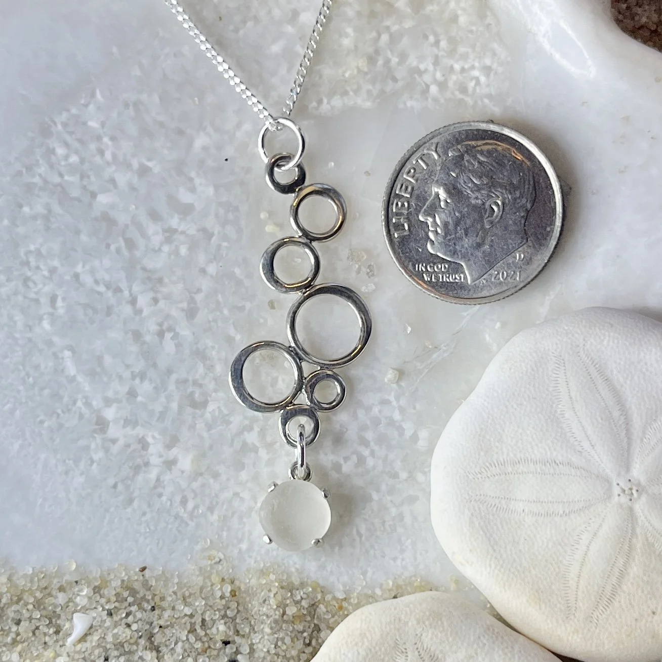 Sterling Silver Bubble Necklace with a Cape May Diamond Drop