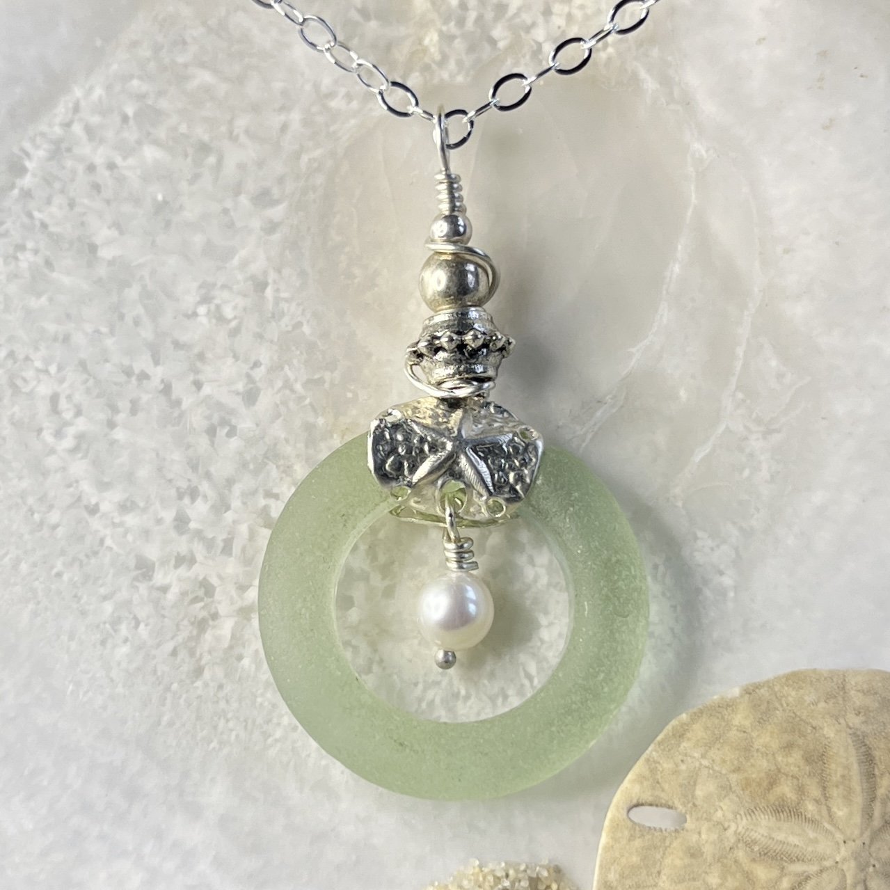 Green Seafoam Sea Glass Statement Necklace by Janet Payne Jewelry, Cape May, NJ.jpg