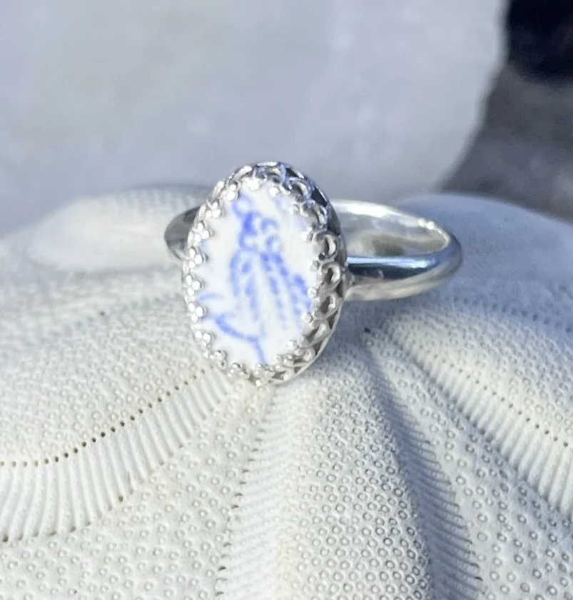 Sea Pottery Ring set in Sterling Silver, Size 8 by Janet Payne Jewelry, Cape May, NJ.jpg