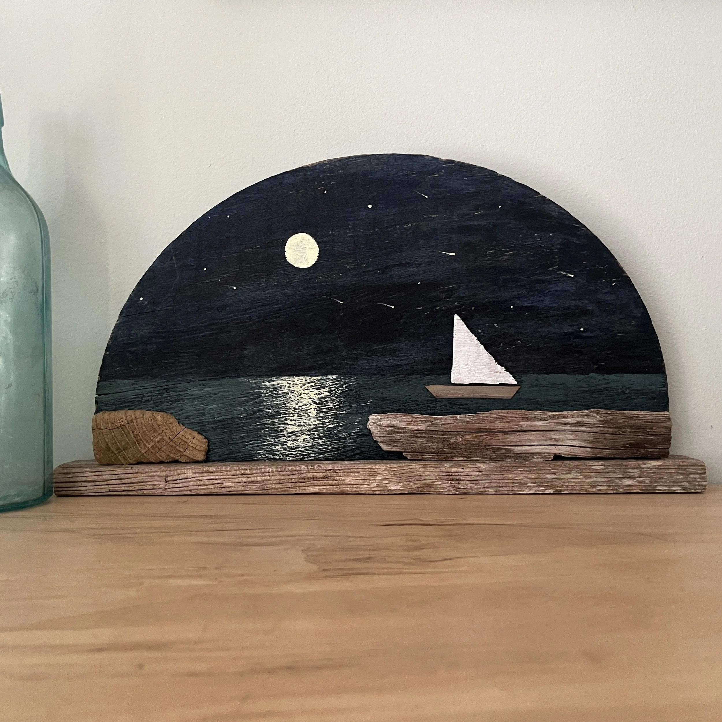 Sailing in the Perseids- Driftwood Painting by Janet Payne, Cape May, NJ.jpg