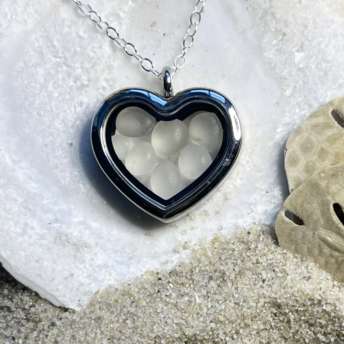 Glass Heart Locket Filled with Natural Cape May Diamonds by Janet Payne Jewelry, Cape May, NJ.jpg