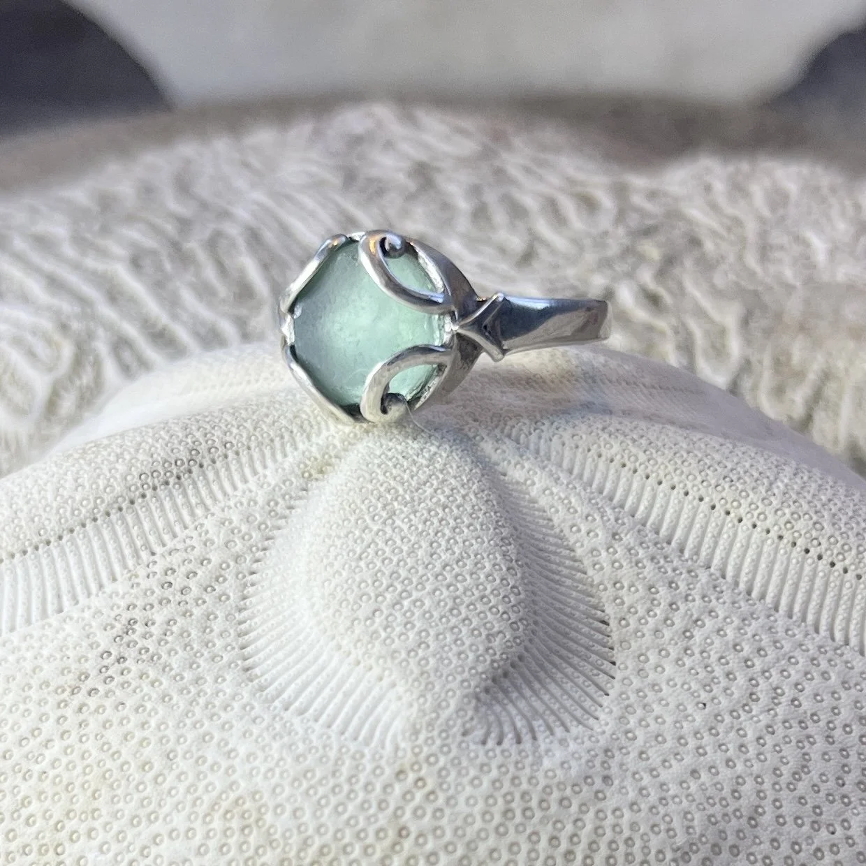 Blue Seafoam Sea Glass Ring by Janet Payne Jewelry, Cape May, NJ