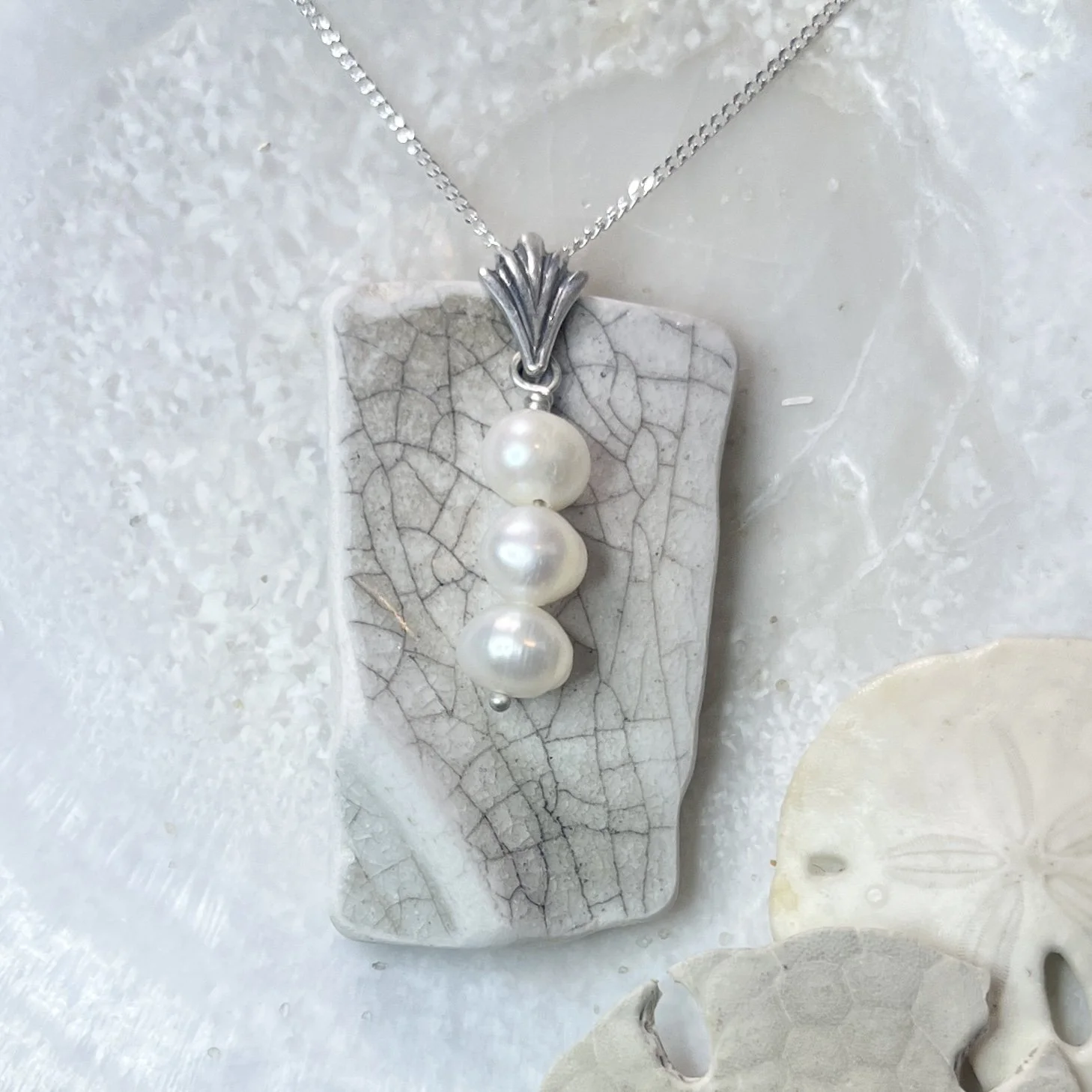 Unique White Sea Pottery Necklace by Janet Payne Jewelry, Cape May, NJ