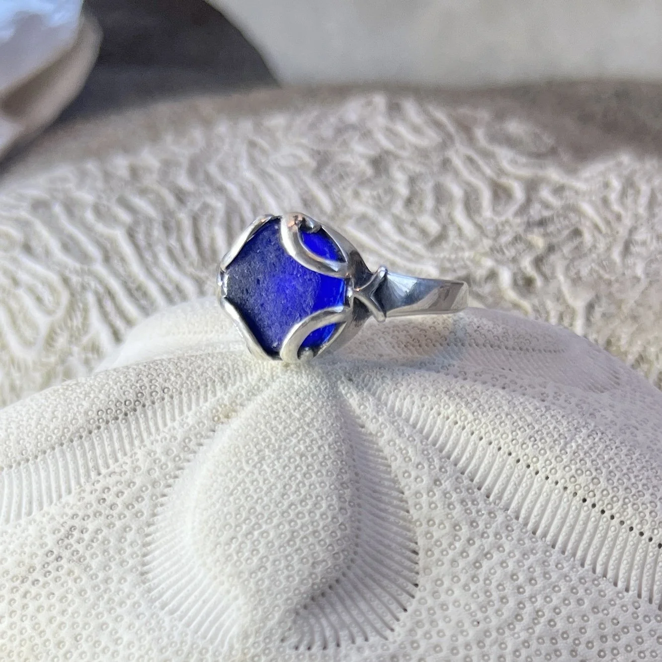 Blue Sea Glass Ring, Size 7 by Janet Payne Jewelry, Cape May, NJ