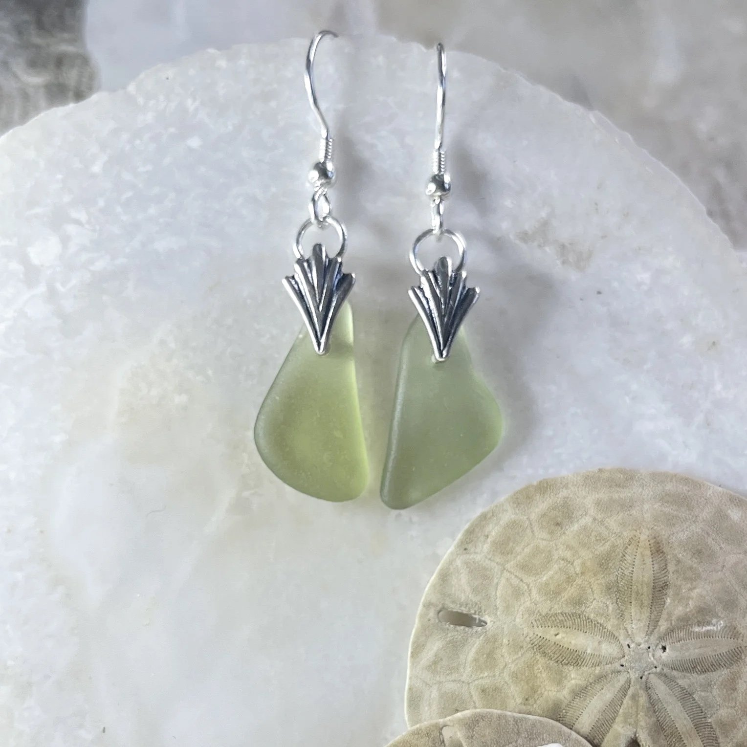 Green Sea Foam Sea Glass Earrings by Janet Payne Jewelry, Cape May, NJ.jpg