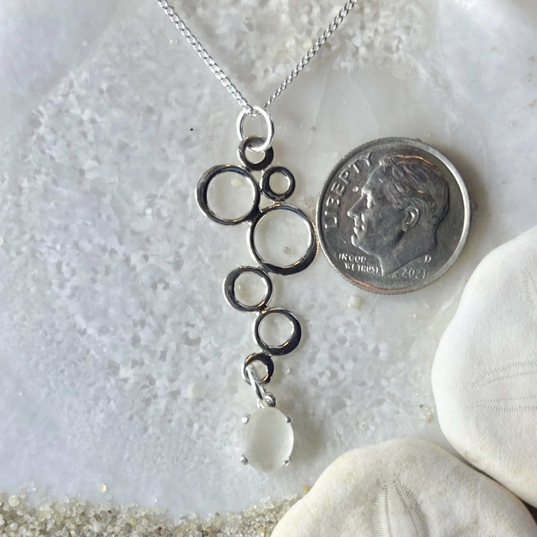 Sterling Silver Bubble Necklace with a Natural Cape May Diamond Drop