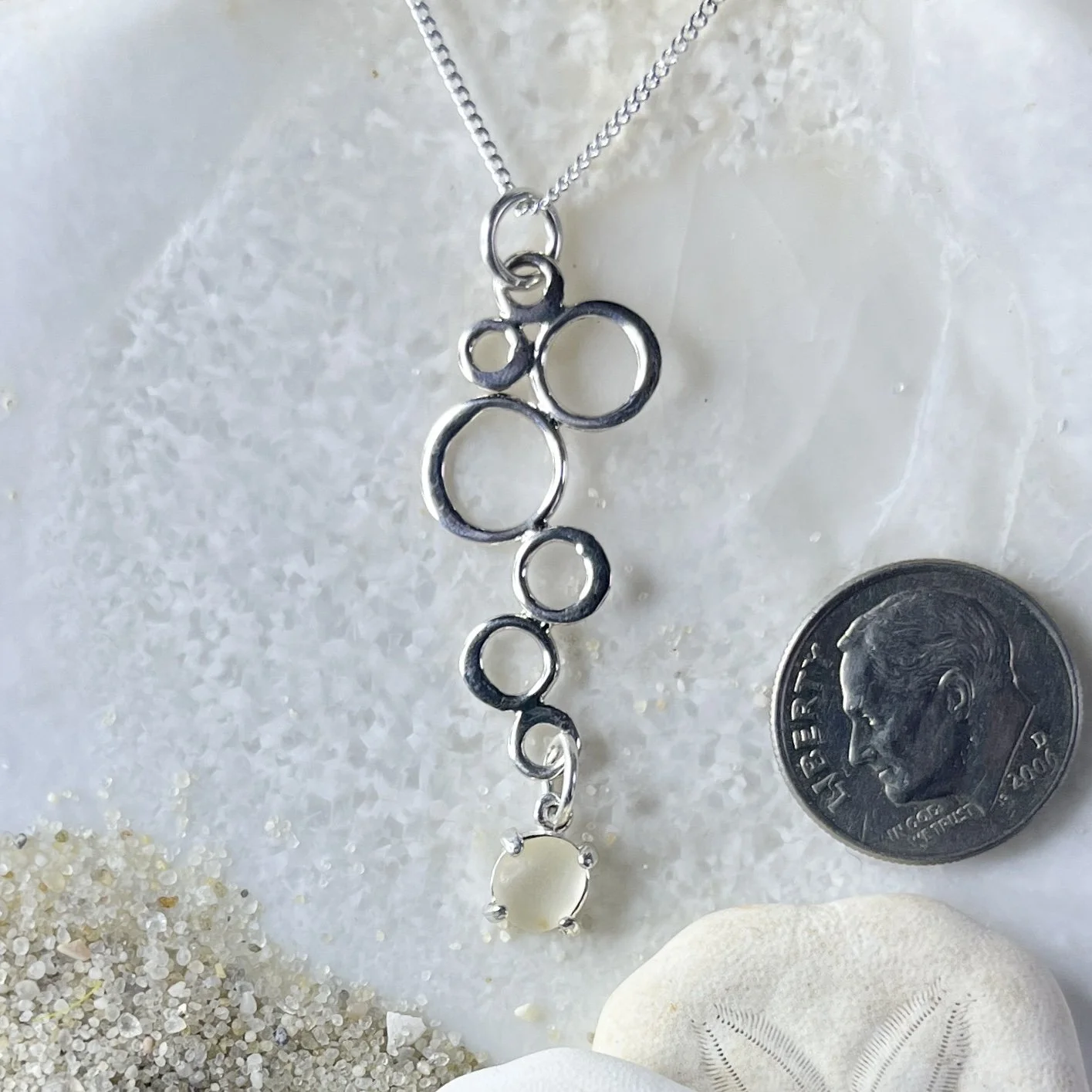 Sterling Silver Bubble Necklace with a Natural Cape May Diamond Drop