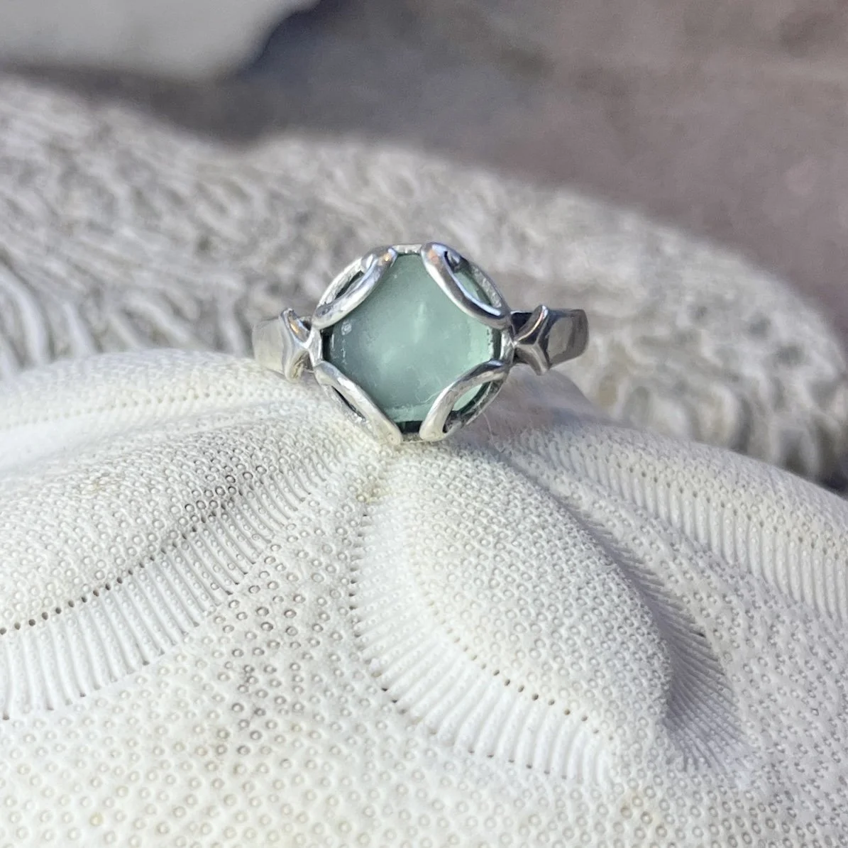 Blue Seafoam Sea Glass Ring