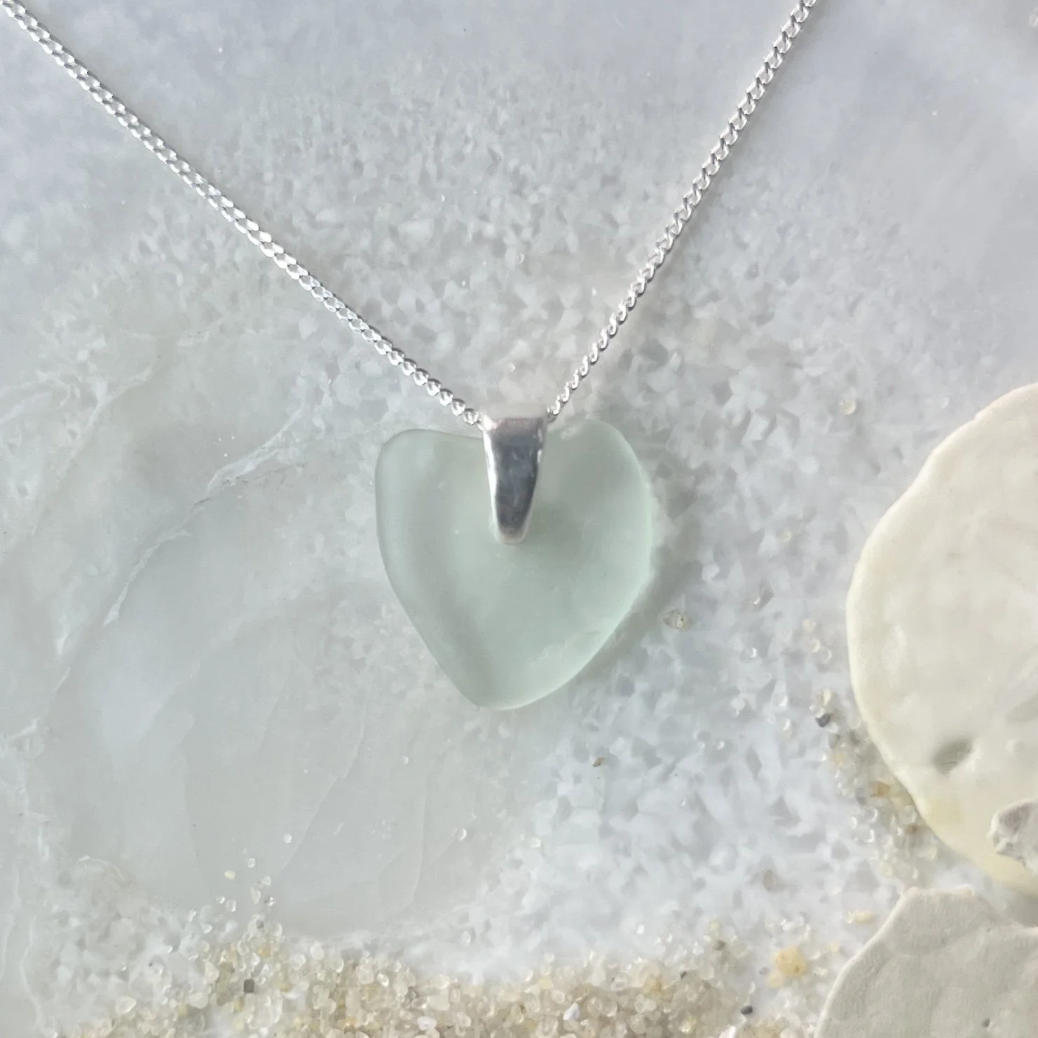 Petite Natural Sea Glass Heart Necklace by Janet Payne Jewelry, Cape May, NJ