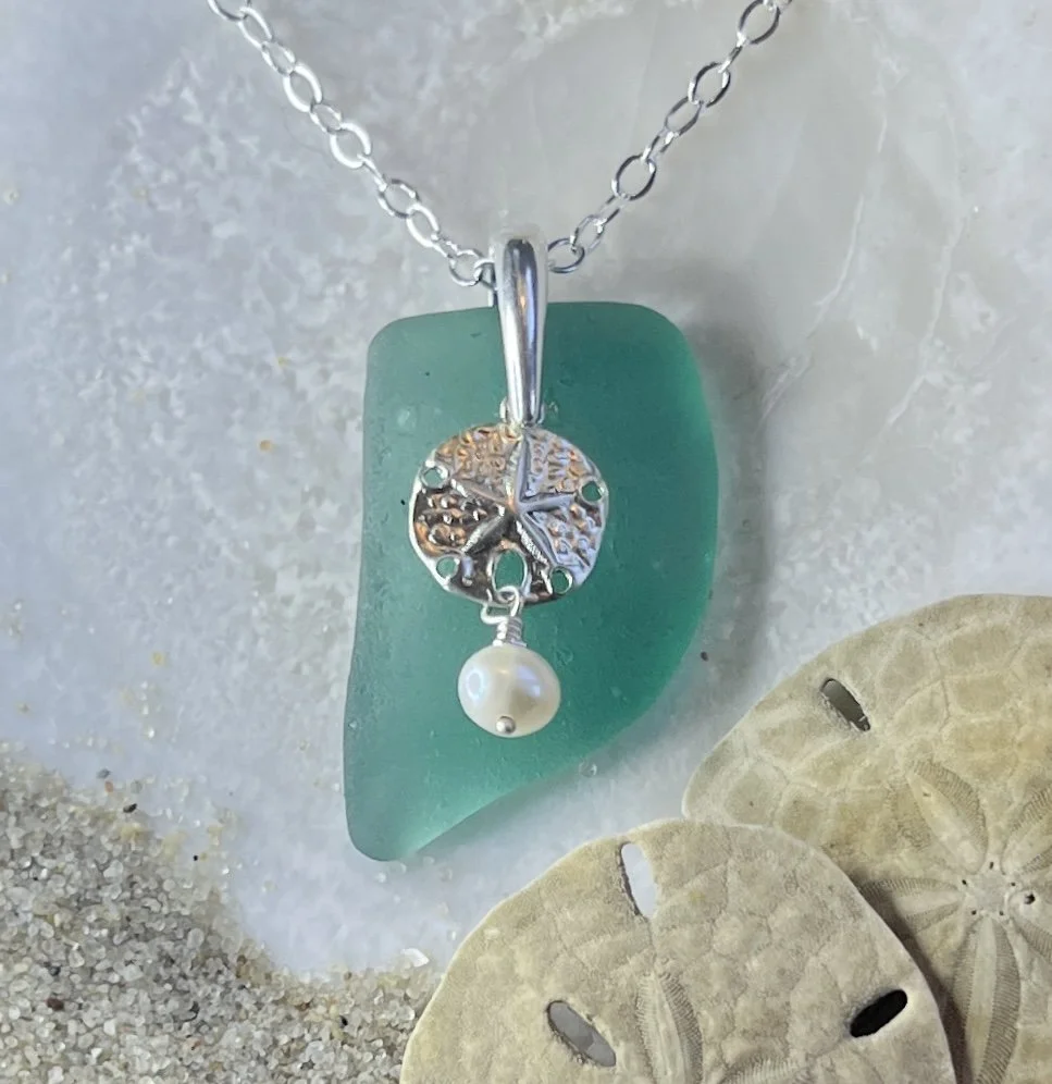 Teal Sea Glass Necklace  by Janet Payne Jewelry, Cape May, NJ.jpg