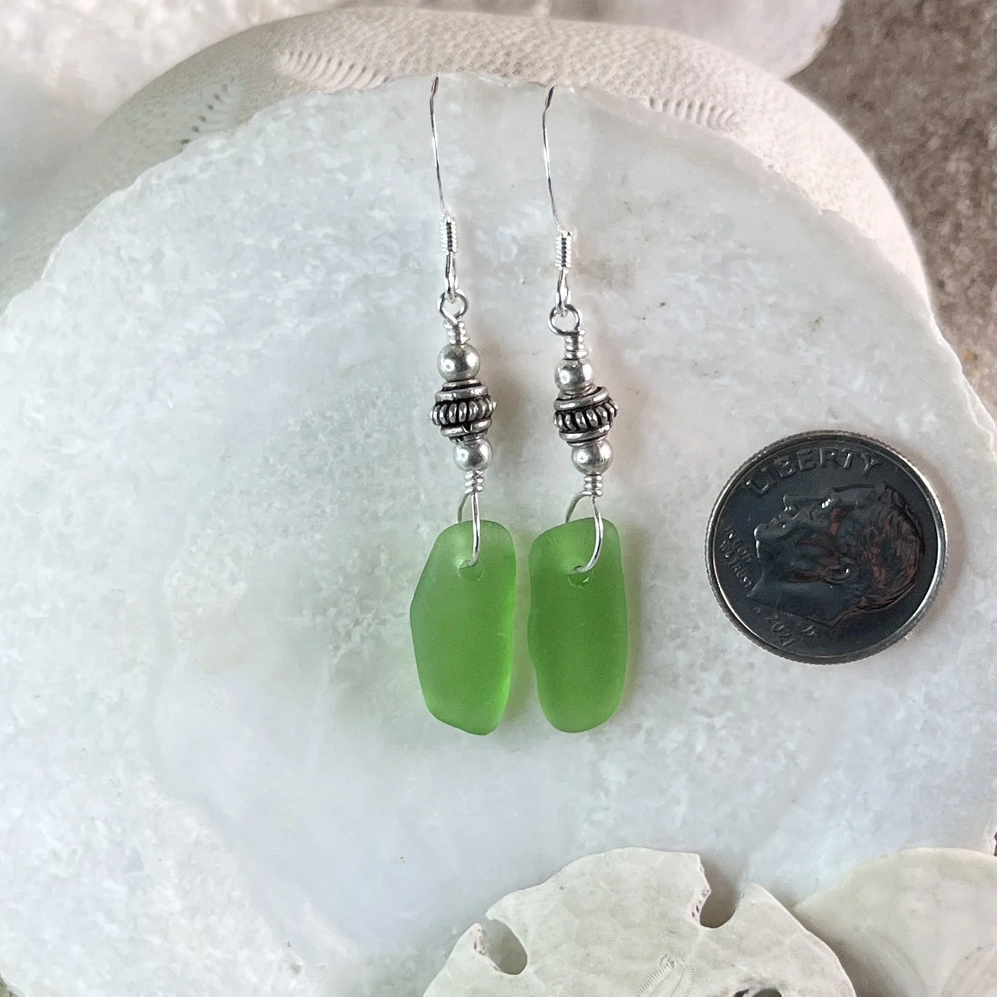 Green Sea Glass Earrings