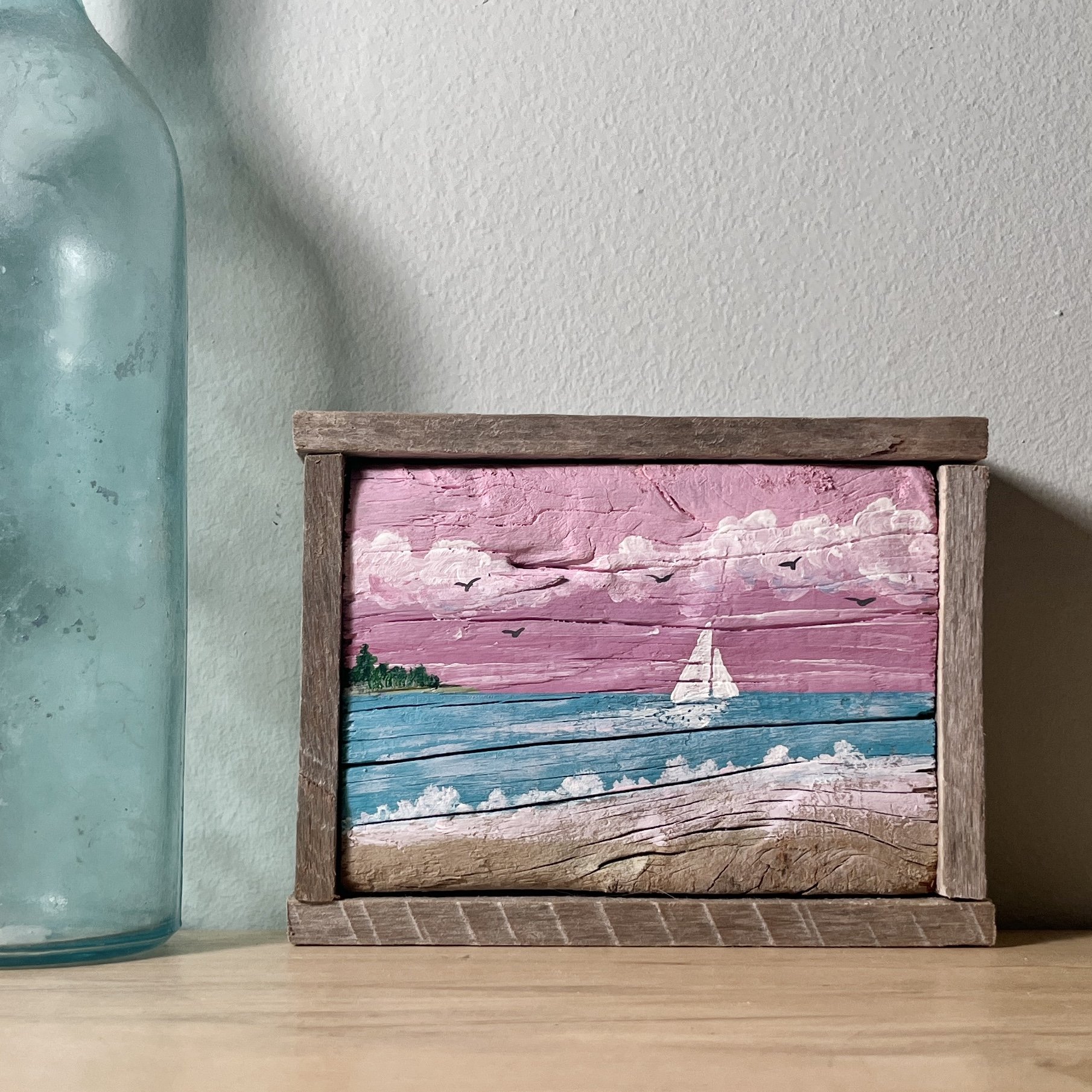 Pink Sky- Driftwood Painting by Janet Payne Jewelry, Cape May, NJ.jpg