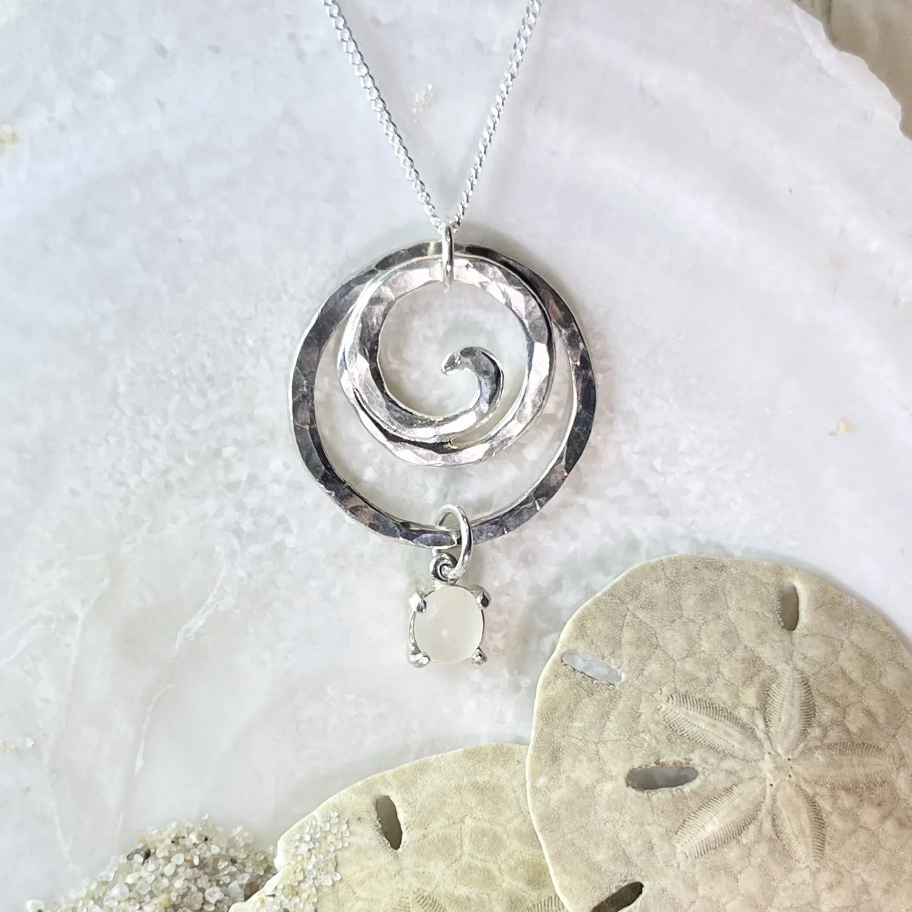 Sterling Silver Wave within a Sterling Silver Circle with Cape May Diamond Drop by Janet Payne Jewelry, Cape May, NJ