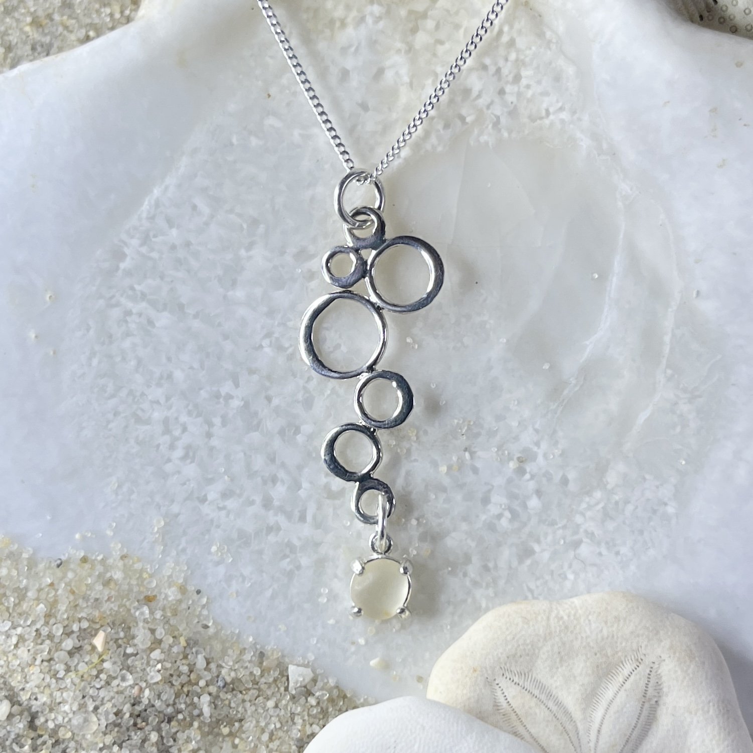 Sterling Silver Bubble Necklace with a Natural Cape May Diamond Drop by Janet Payne Jewelry, Cape May, NJ