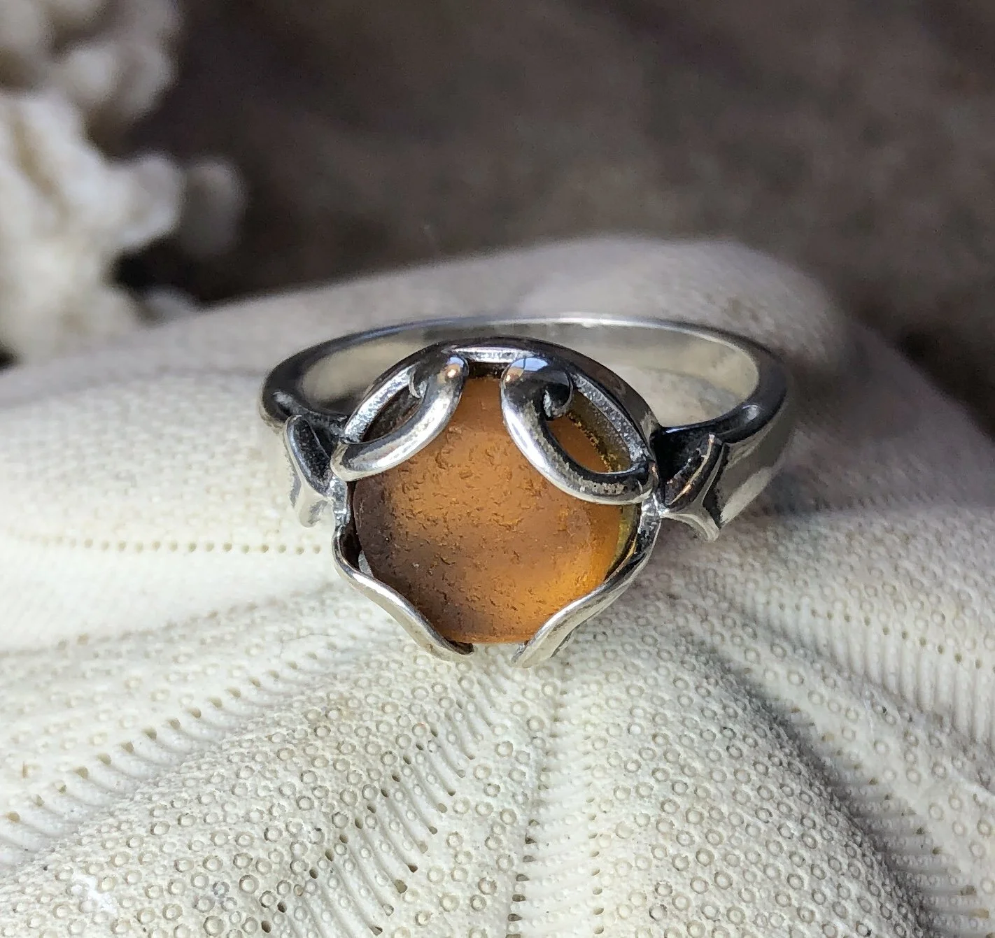 Golden Amber Sea Glass Ring by Janet Payne Jewelry, Cape May, NJ