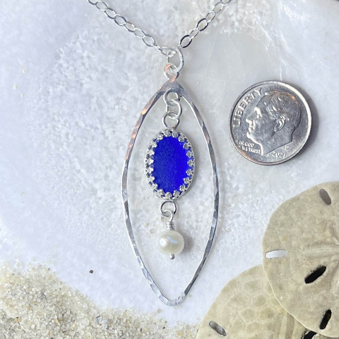 Cobalt Blue Sea Glass Pendant with a Fresh Water Pearl.jpg